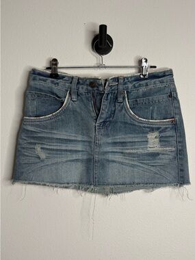 Vintage Y2K Gaudi' Light Blue Distressed Denim Mini Skirt